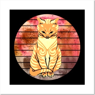 Tabby Cat in Retro Tie Dye Rainbow Posters and Art